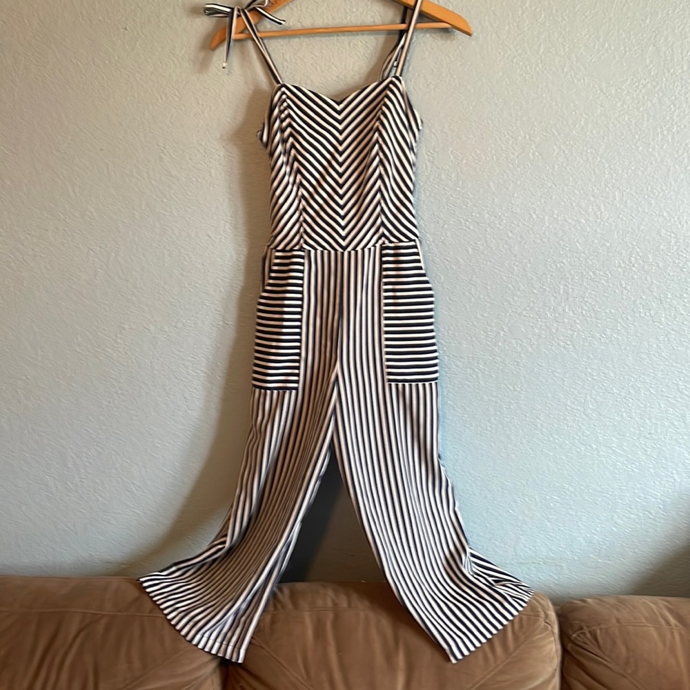 Corset top jump suit. Navy striped. WITH POCKETS! New with tags. Small monteau